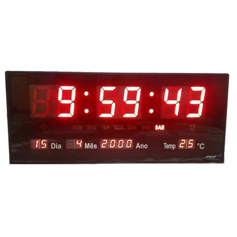 Relógio de Parede Digital LED Grande 36cm: Hora, Data, Temperatura e Alarme