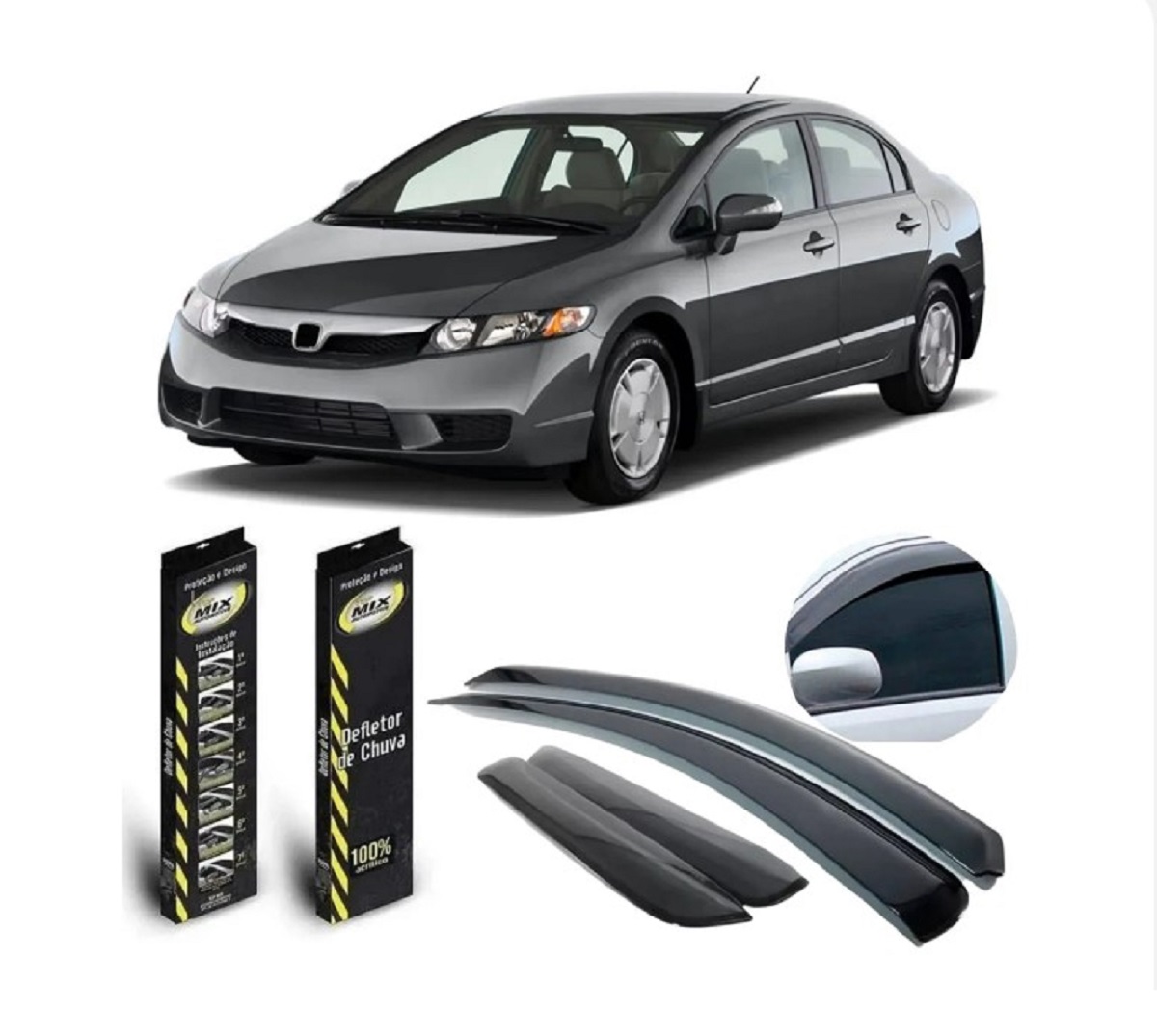 DEFLETOR CALHA CHUVA NEW CIVIC 2007 A 2011 4 PTS (ECOFLEX)
