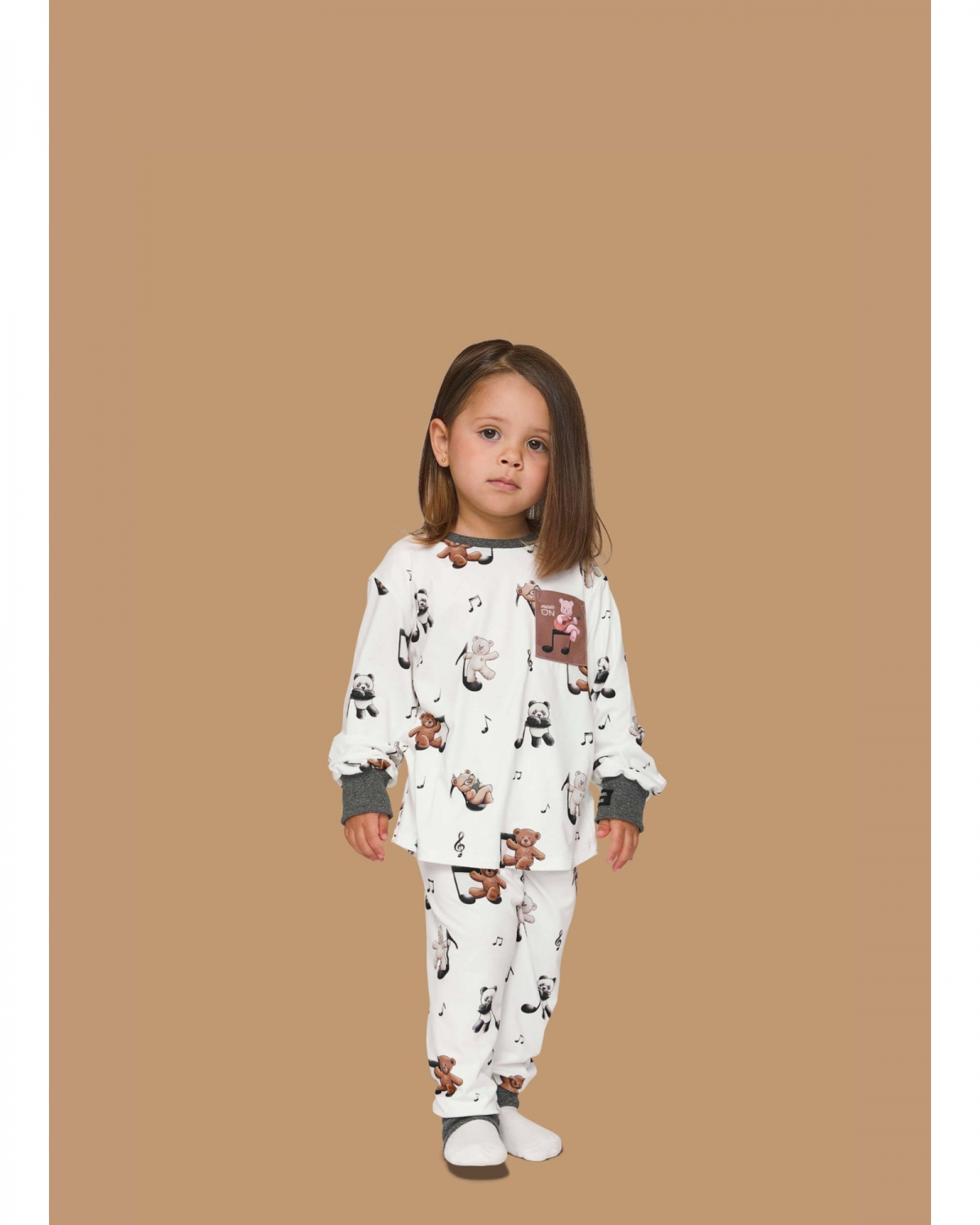 PIJAMA FEMININO BABY LONGO BRANCO ESTAMPA URSO FAMÍLIA - LUA LUÁ