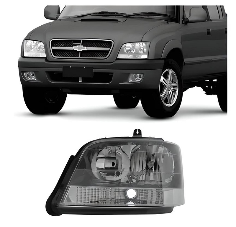 FAROL S10 BLAZER MASCARA CINZA LADO ESQUERDO 2003 ATE 2011