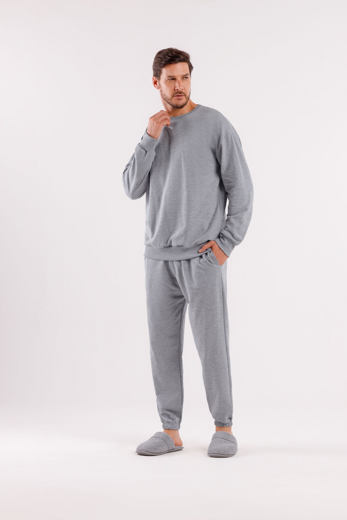 PIJAMA MASCULINO LONGO MOLETINHO CINZA - COR COM AMOR