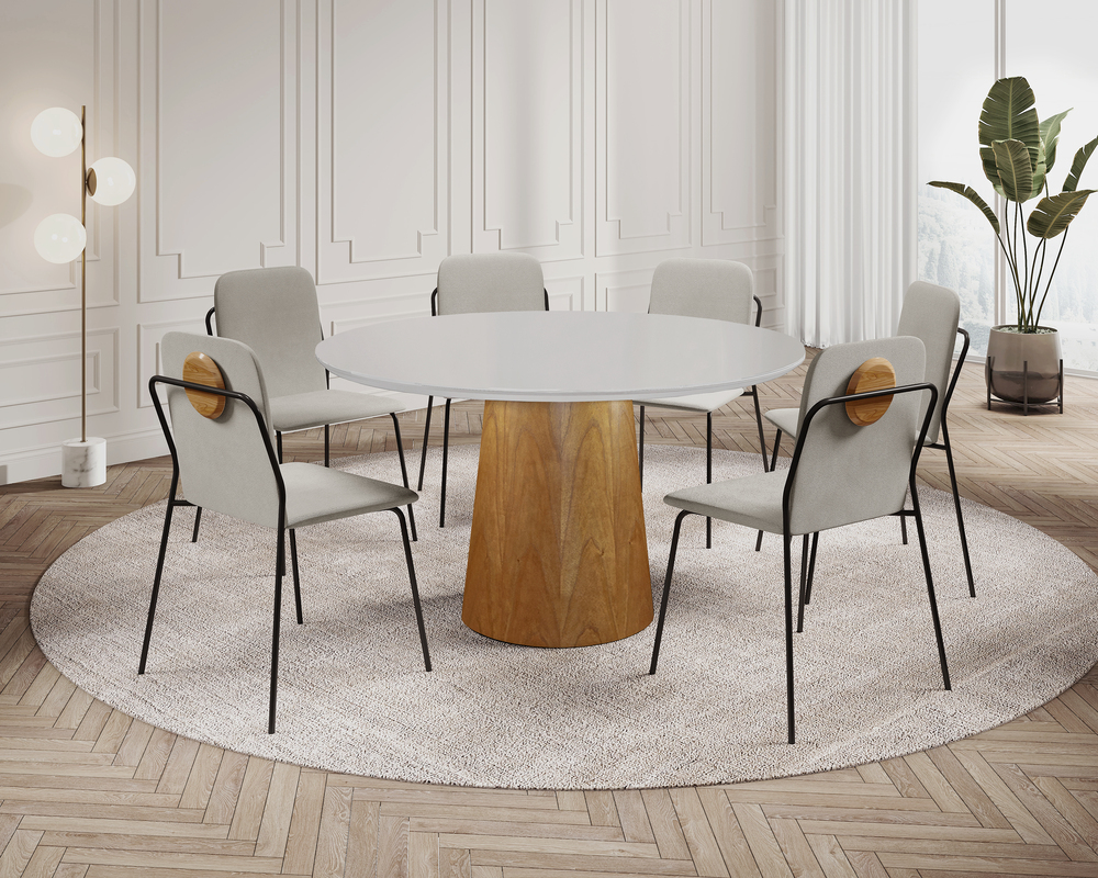 Conjunto de Jantar Florença com 6 Cadeiras com Detalhe em Madeira Base Paris BM Tubulares