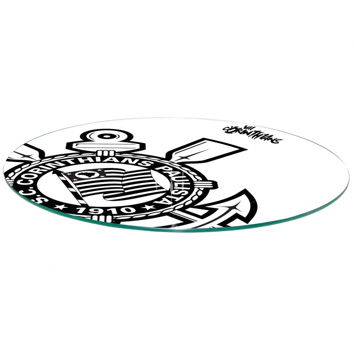 Prato Para Servir Petiscos Allmix Giratório Redondo Vidro Licenciado 29cm Corinthians Branco