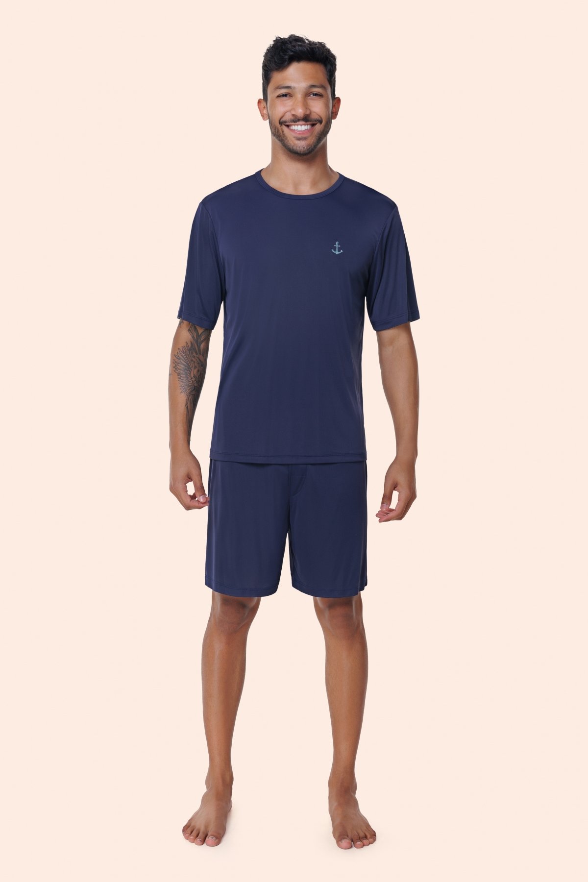 PIJAMA MASCULINO CURTO LIGANETE AZUL MARINHO PLUS SIZE - BOCEJINHO