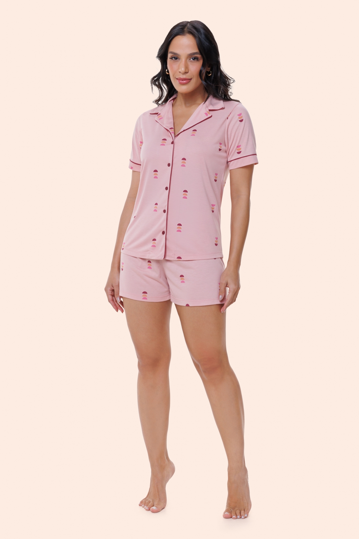 PIJAMA FEMININO CURTO COM BOTÕES ROSA MEIA LUA - BOCEJINHO