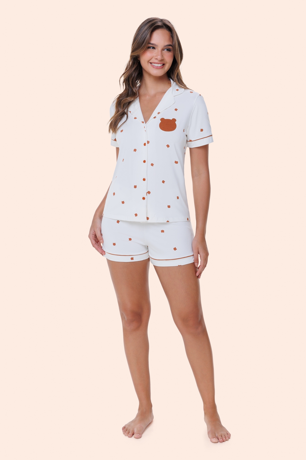 PIJAMA FEMININO CURTO COM BOTÕES OFF URSO PLUS SIZE - BOCEJINHO
