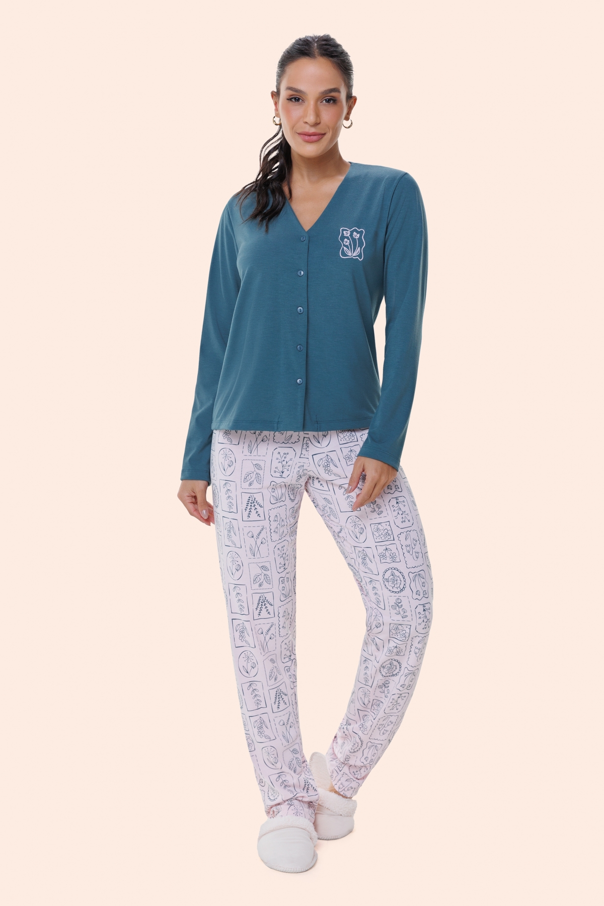 PIJAMA FEMININO LONGO VERDE OLIVA PLUS SIZE- BOCEJINHO