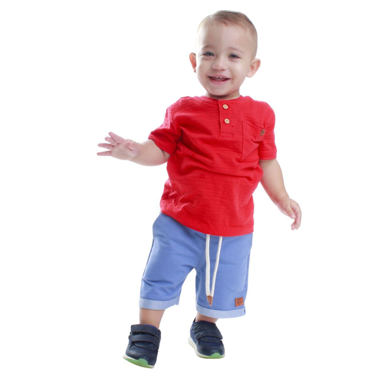 Conjuto Camisa Vermelha e Bermuda Malha jeans Divertto 17765