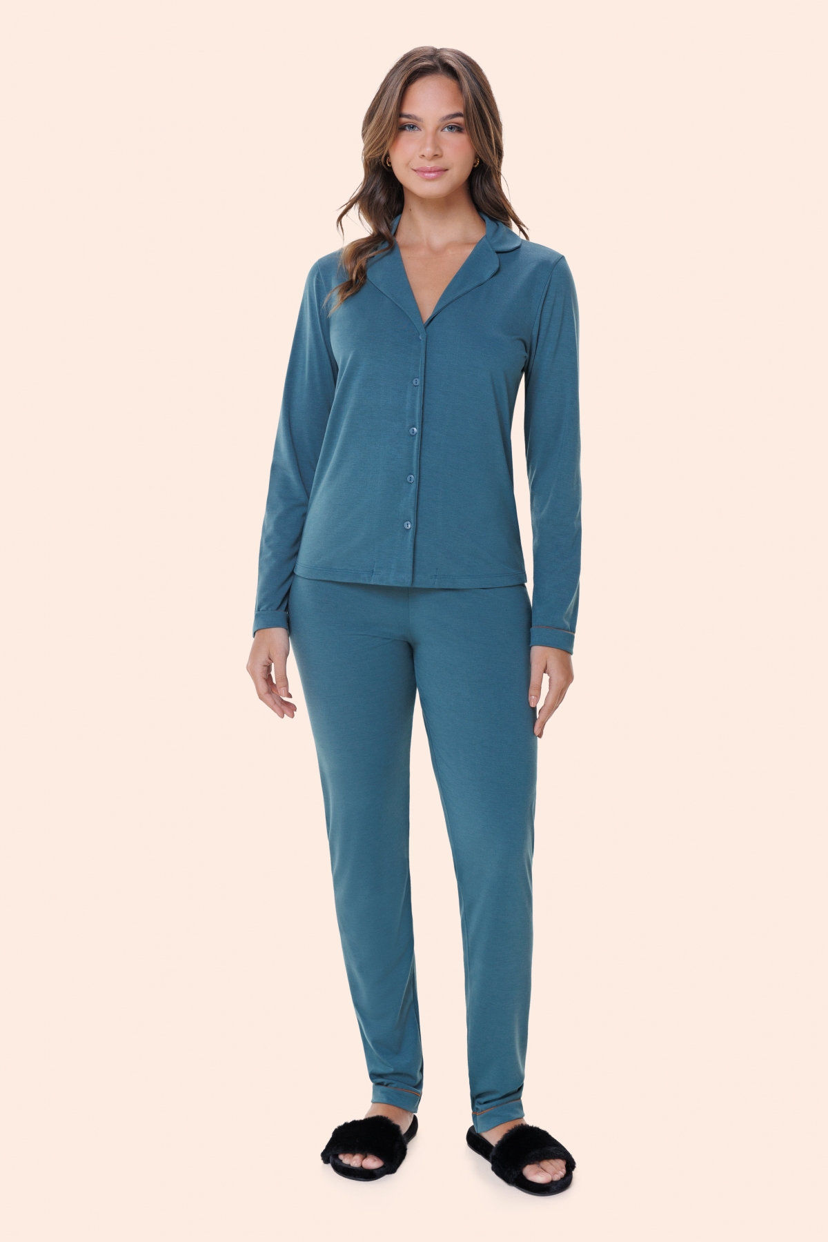 PIJAMA FEMININO LONGO COM BOTÕES VERDE - BOCEJINHO
