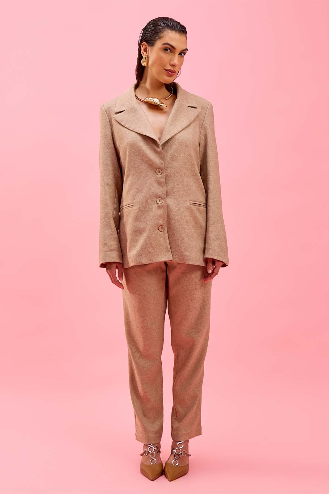 Conjunto de Calça e Blazer Bege 