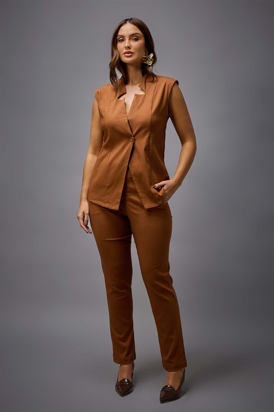 Conjunto de Calça e Colete Assimétrico Ferrugem