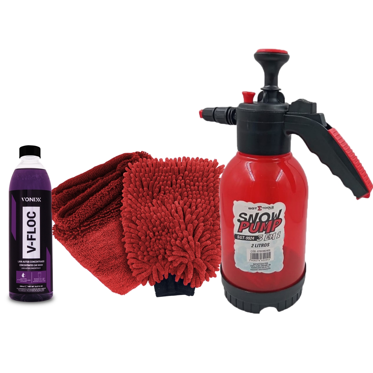 Kit Snow Pump + Toalha 40x60 + Luva Microfibra + V-Floc 500ml