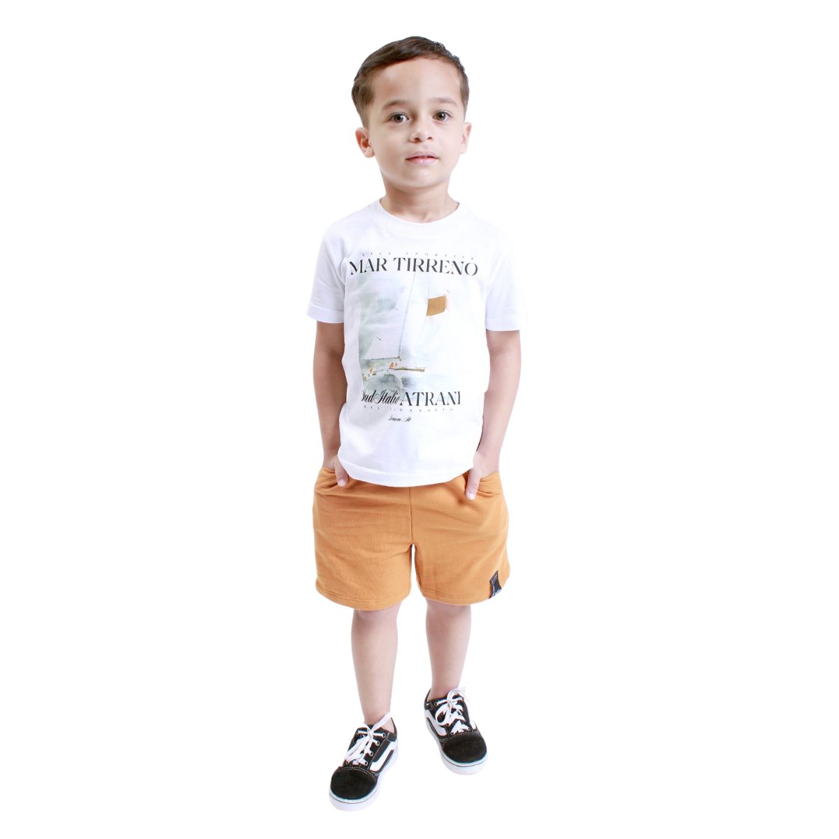Conjunto Lamon Camiseta Branca e Bermuda Mostarda 30760