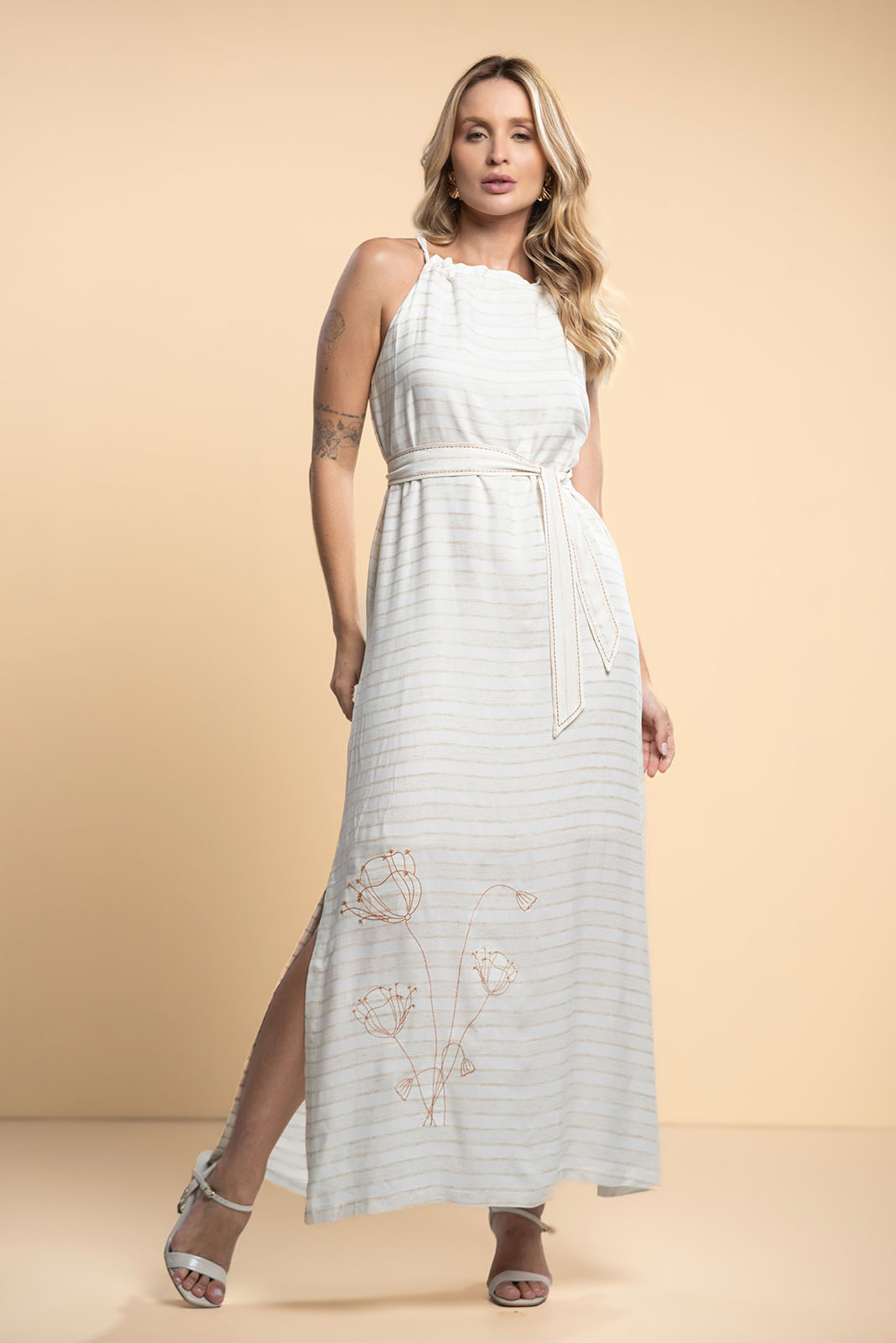 Vestido Longo Bordado Off White 