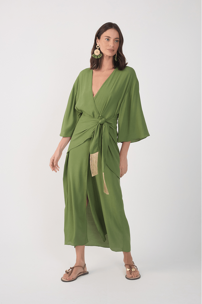 VESTIDO CROPPED CREPE PAREO VERDE COCO