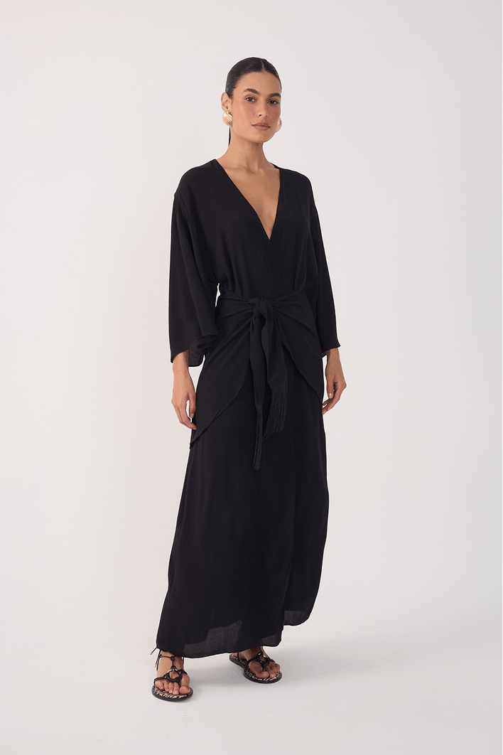 VESTIDO CROPPED CREPE PAREO PRETO