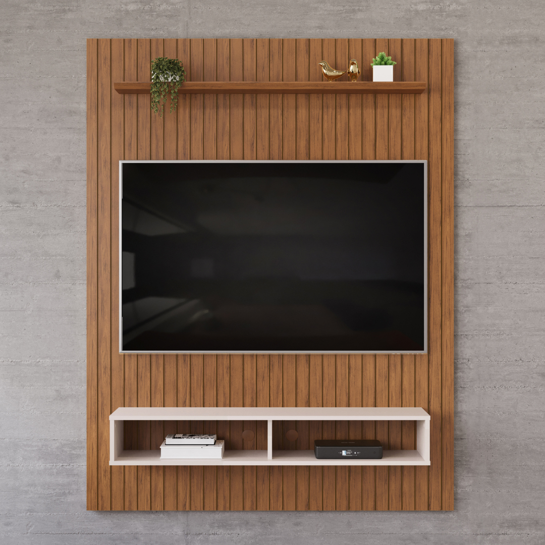Painel Ripado P/ Tv Até 55" Aston Freijó Off White - DJ Móveis
