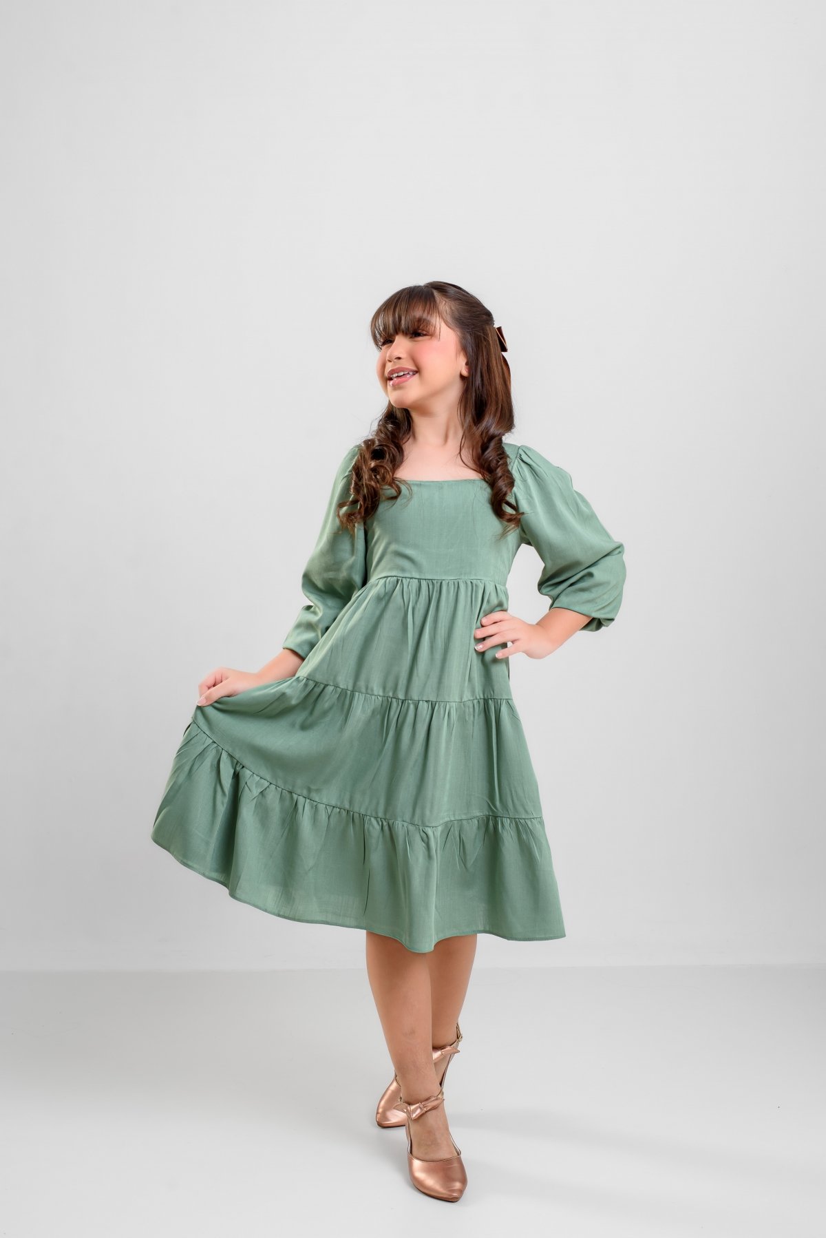 Vestido Viscose Verde Manga Longa