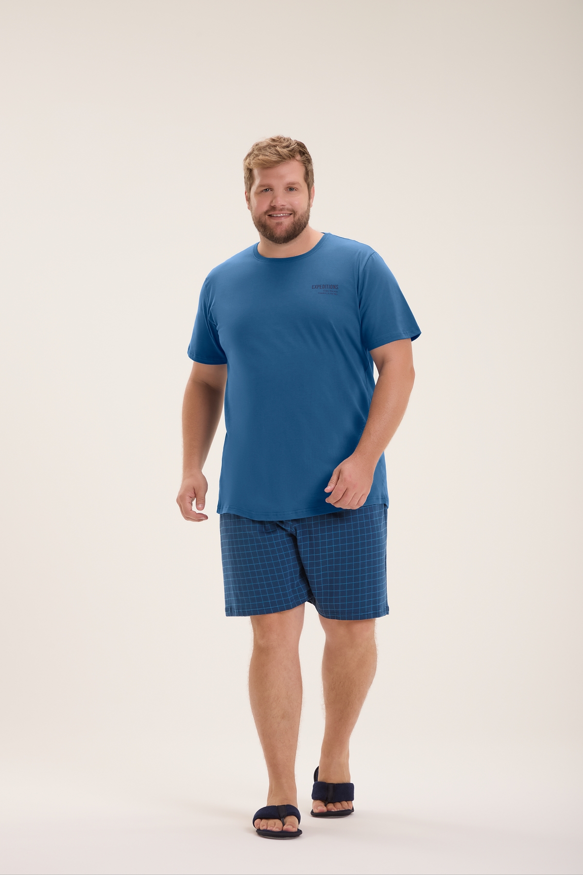 PIJAMA MASCULINO CURTO COM BERMUDA XADREZ AZUL MARINHO PLUS SIZE - COR COM AMOR