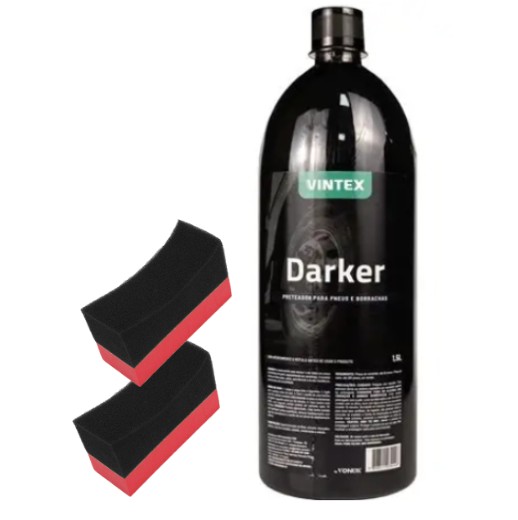 DARKER 1,5 Litro Renovador De Pneus Pretinho Brilhante - Linha VINTEX + 2 Aplicadores