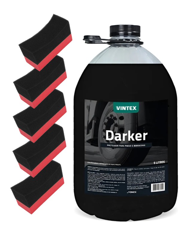 DARKER 5 Litros Renovador De Pneus Pretinho Brilhante - Linha VINTEX + 5 Aplicadores