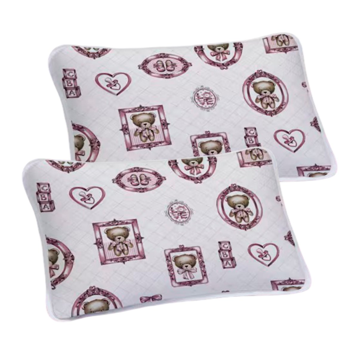 Par de Fronha KazzaVip-Store Baby Malha 100% Algodão Cristina Estampada 40cmx60cm Branco