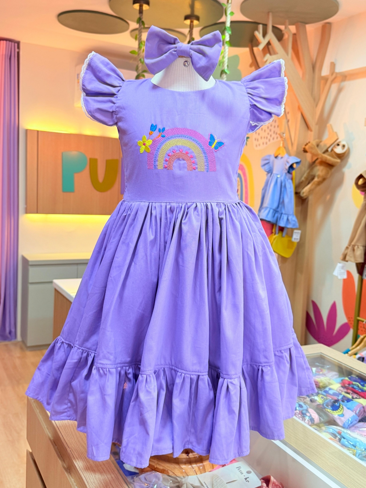 Vestido Arco Irís Bordado Lavanda