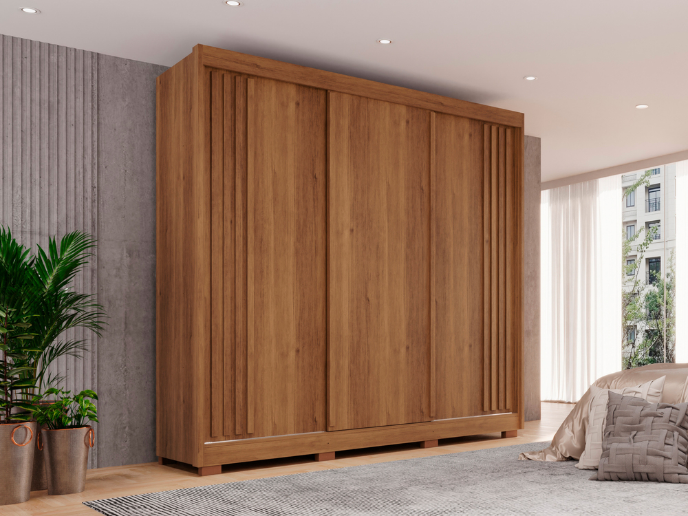 Guarda-roupa Casal sem Espelho 3 Portas 4 Gavetas Atenas com Pés 100% MDF Salleto