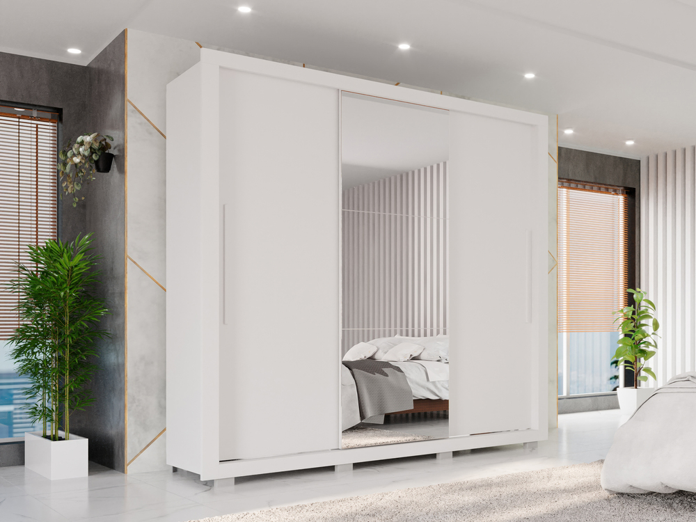 Guarda Roupa Casal Panamá Porta Espelho Central 3 Portas 4 Gavetas Salleto