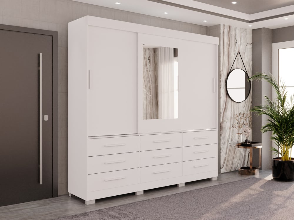 Guarda-Roupa New Star 3 Portas 9 Gavetas com Espelho Salleto
