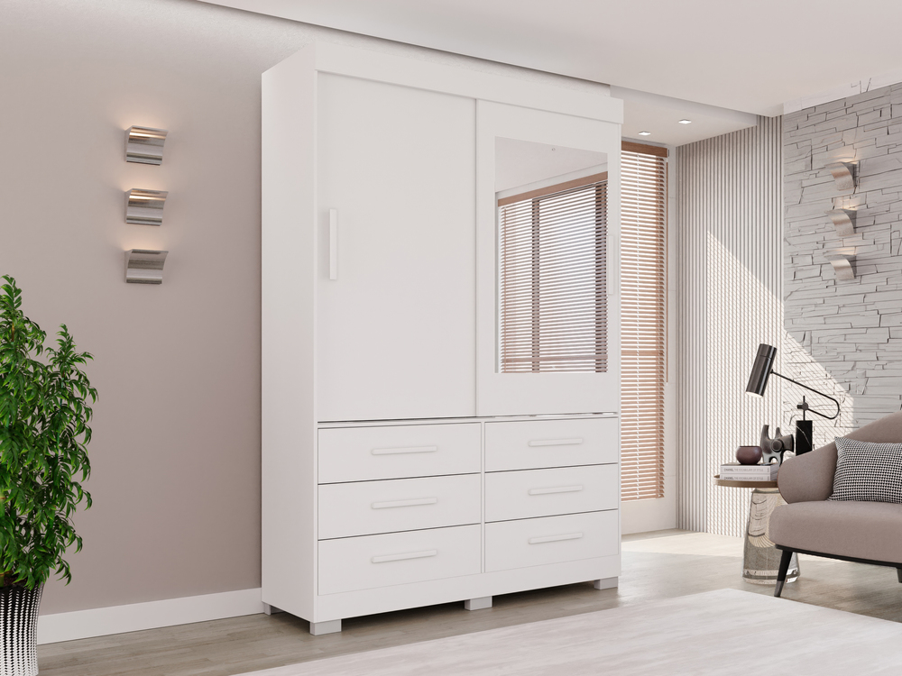 Guarda Roupa New Star 2 Portas 6 Gavetas com Espelho Salleto