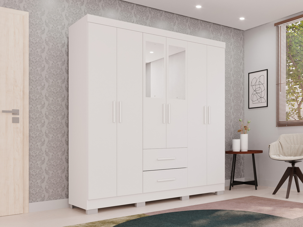 Guarda-roupa Casal 6 Portas 2 Gavetas com Espelho Estrela Premium Salleto