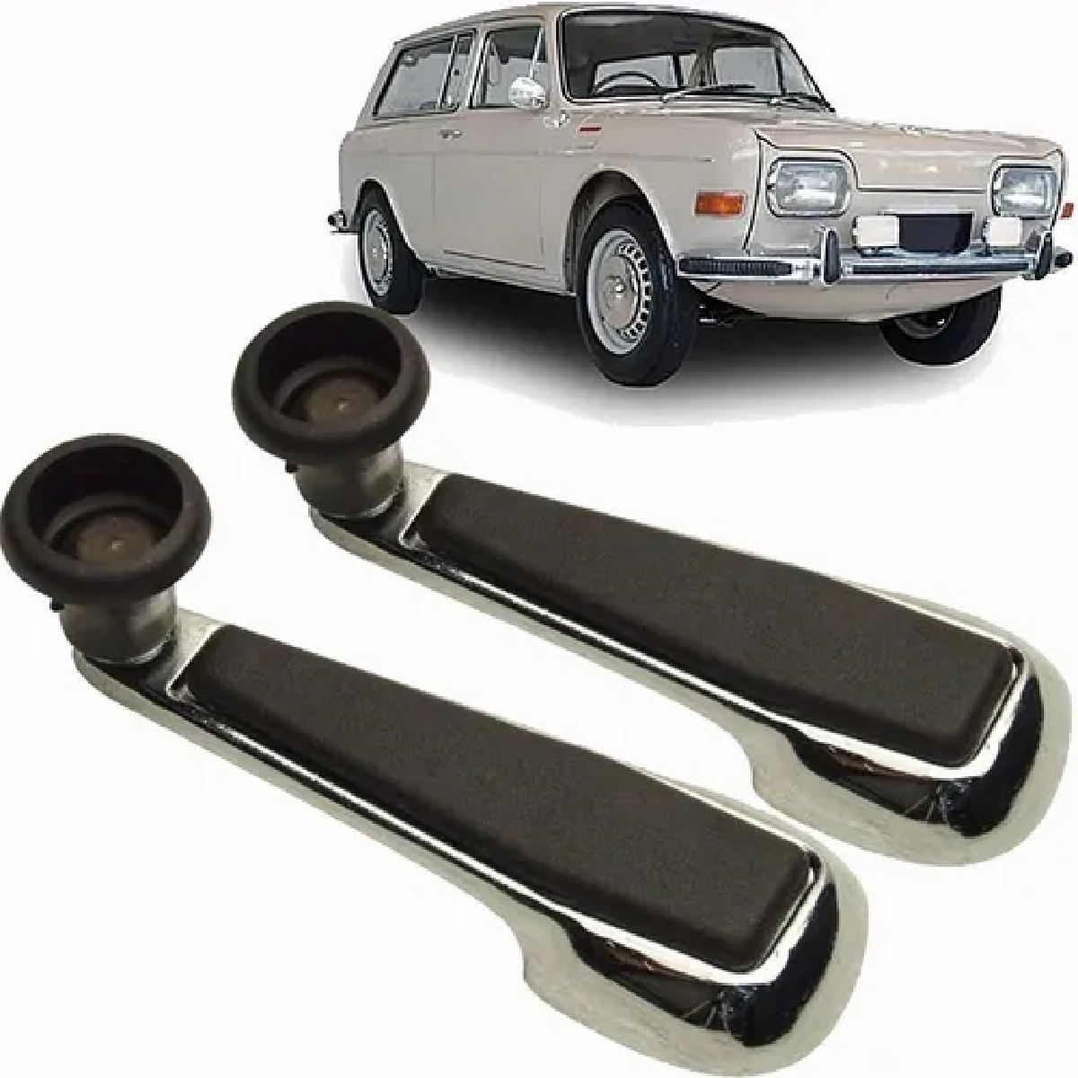 PAR MANIVELA PRETA VIDRO PORTA VARIANT 1969/1981 - METAL