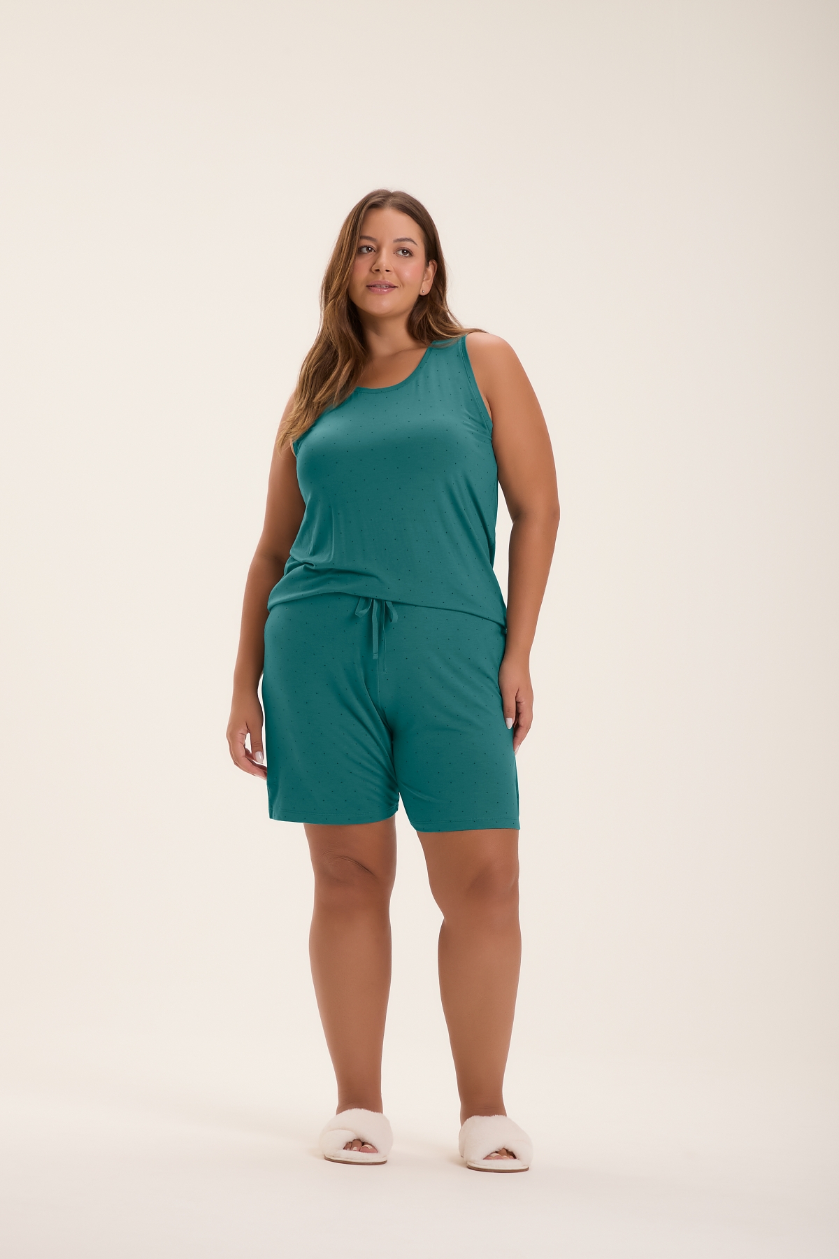 PIJAMA FEMININO CURTO COM REGATA VERDE PLUS SIZE - COR AMOR