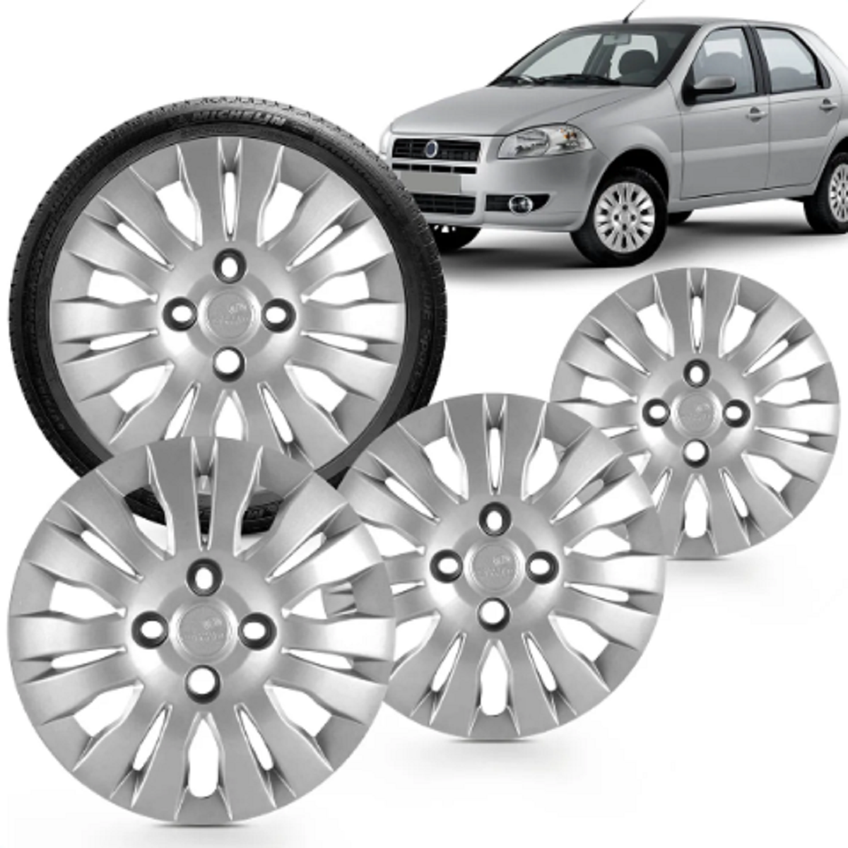 JOGO 4 CALOTAS ARO14 FIAT PALIO 2010/2011 
