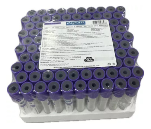 TUBO PARA COLETA DE SANGUE A VACUO EM VIDRO 2,0ML, COM EDTA K3, CX 100