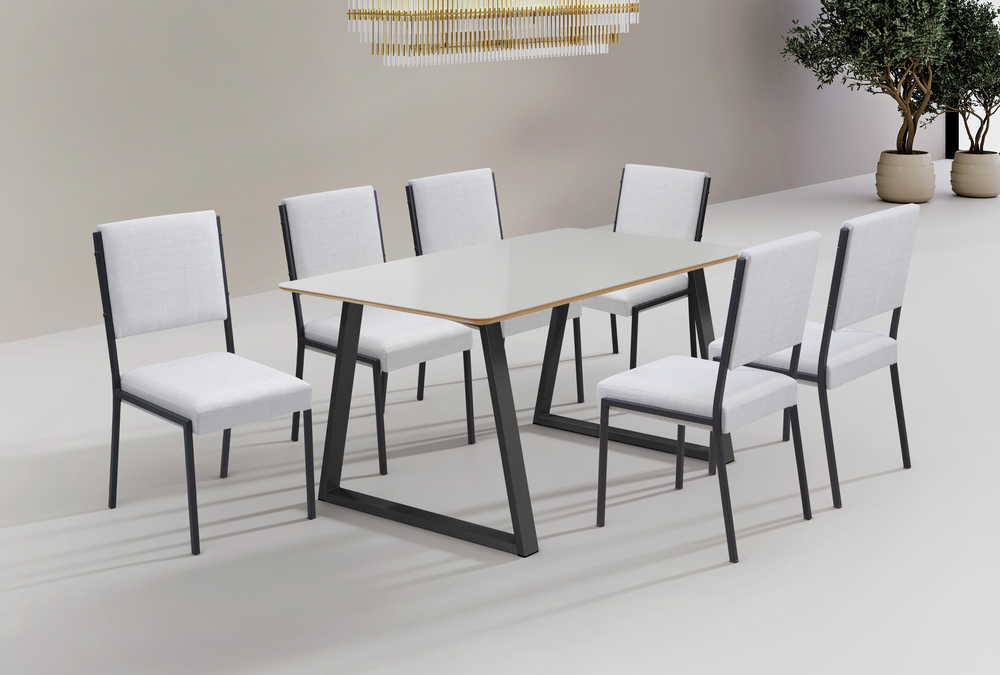 Conjunto Mesa Tóquio Tampo Vidro 160cm 6 Cadeiras Lisboa Gol Decor