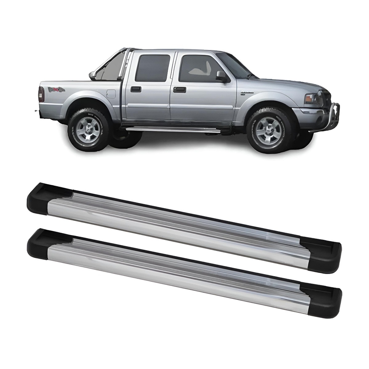 PAR ESTRIBO CROMADO FORD RANGER CABINE DUPLA 2000/2012 BEPO