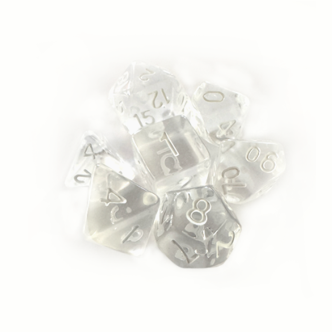 DADOS CENTRAL RPG TRANSLUCIDO TRANSPARENTE E BRANCO