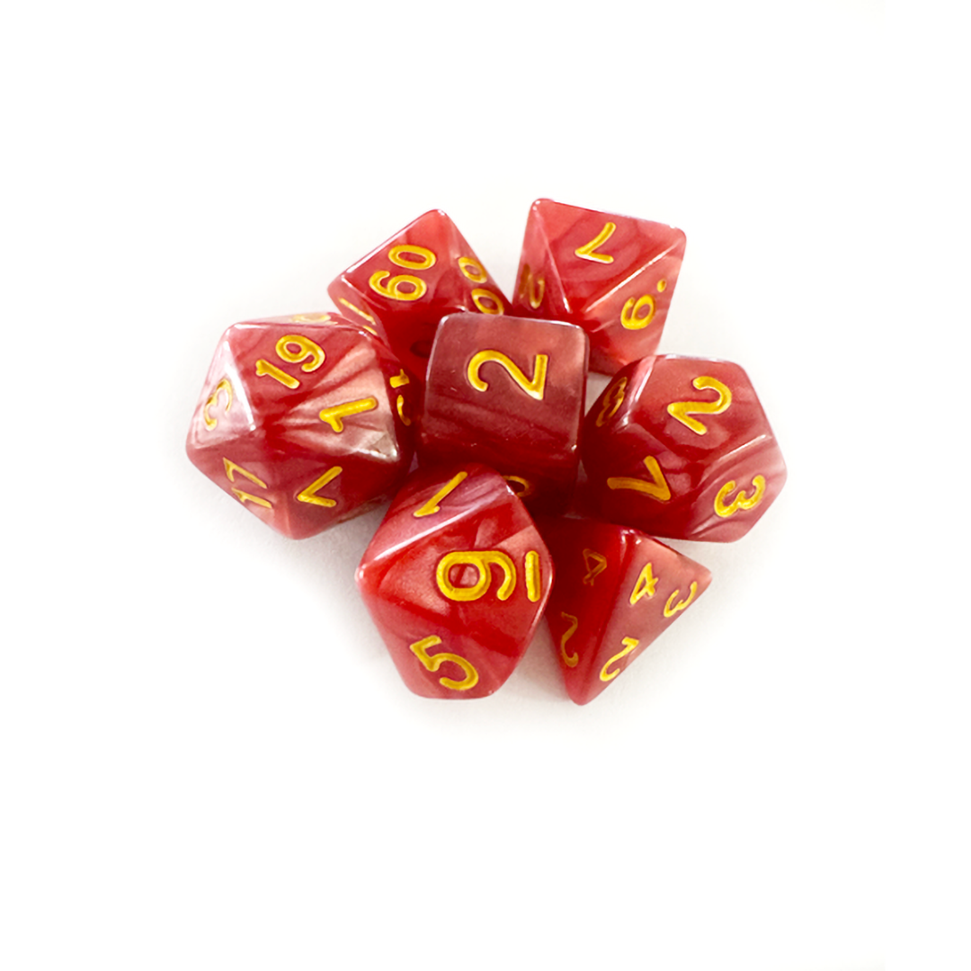 DADOS CENTRAL RPG PEROLADO VERMELHO E DOURADO