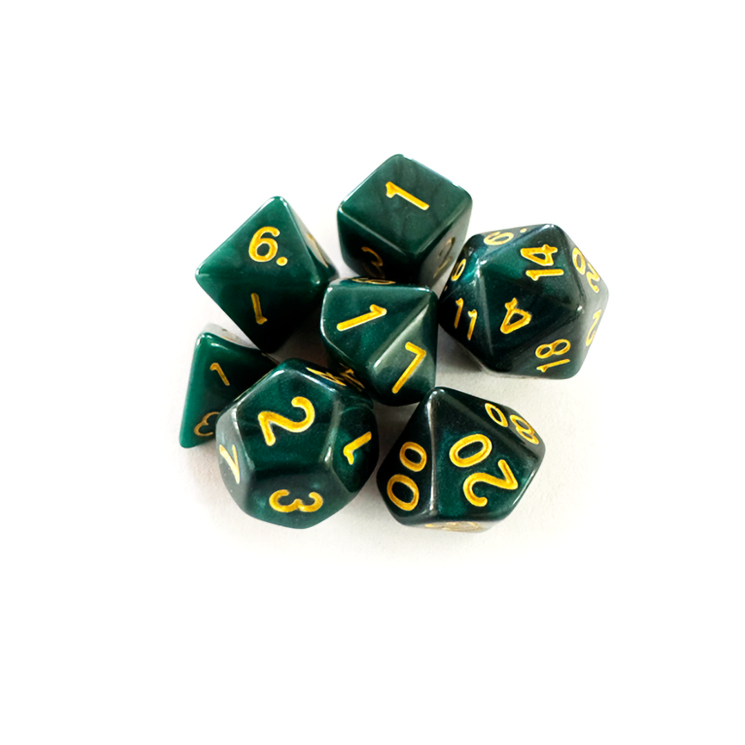 DADOS CENTRAL RPG PEROLADO VERDE E DOURADO