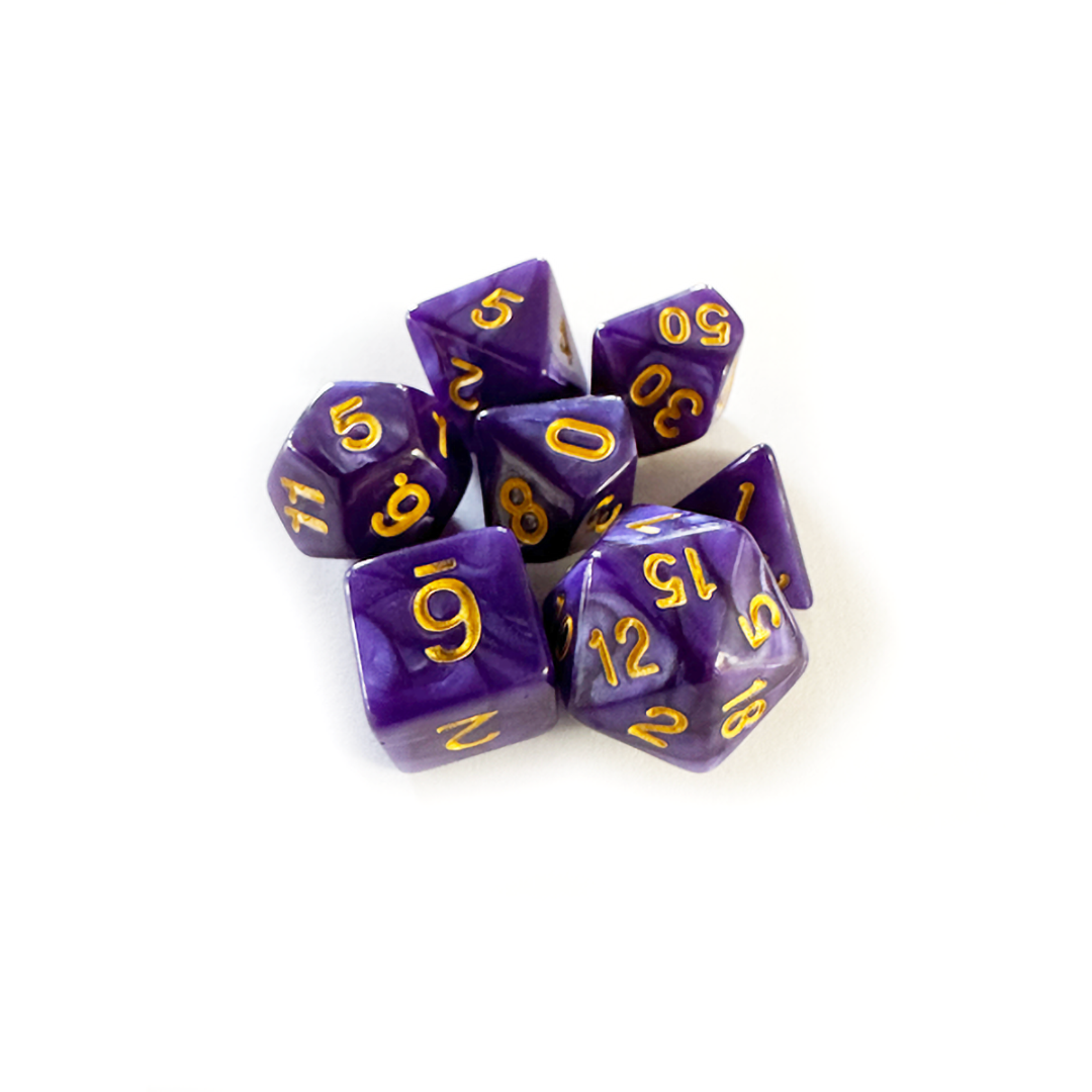 DADOS CENTRAL RPG PEROLADO ROXO E DOURADO