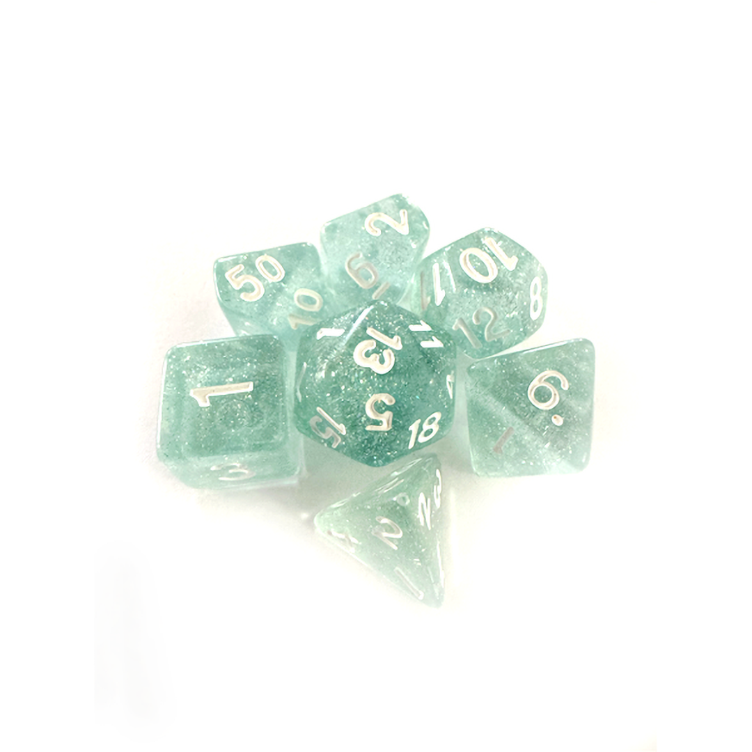 DADOS CENTRAL RPG GLITTER CIANO E BRANCO