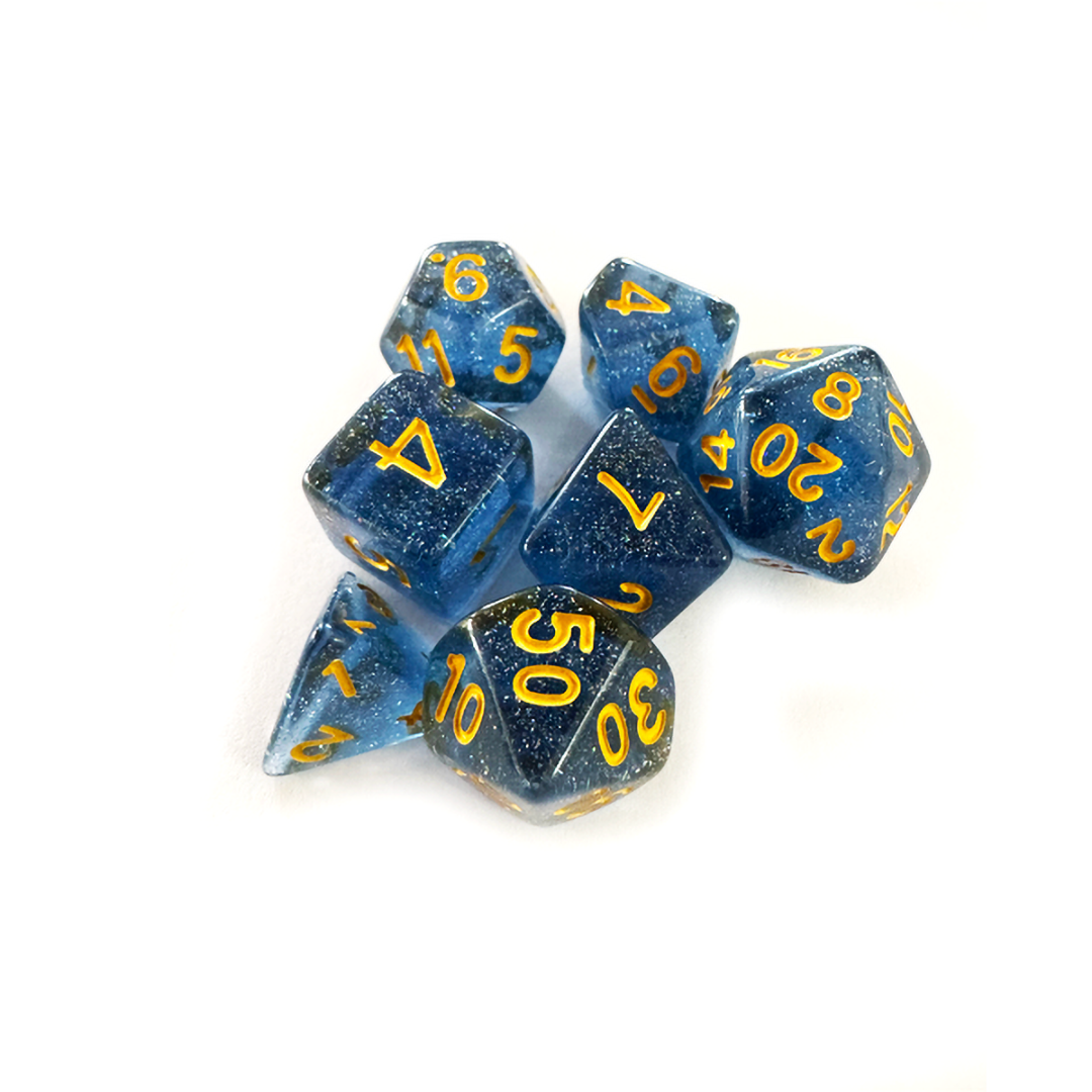 DADOS CENTRAL RPG GLITTER AZUL E DOURADO