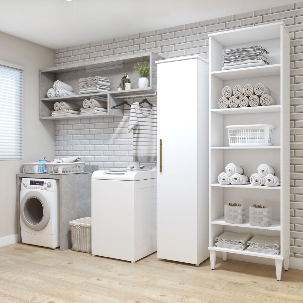 Lavanderia Modulada Campinas 2 Armários Multiuso 1 Porta 9 Prateleiras - Kaiki Móveis