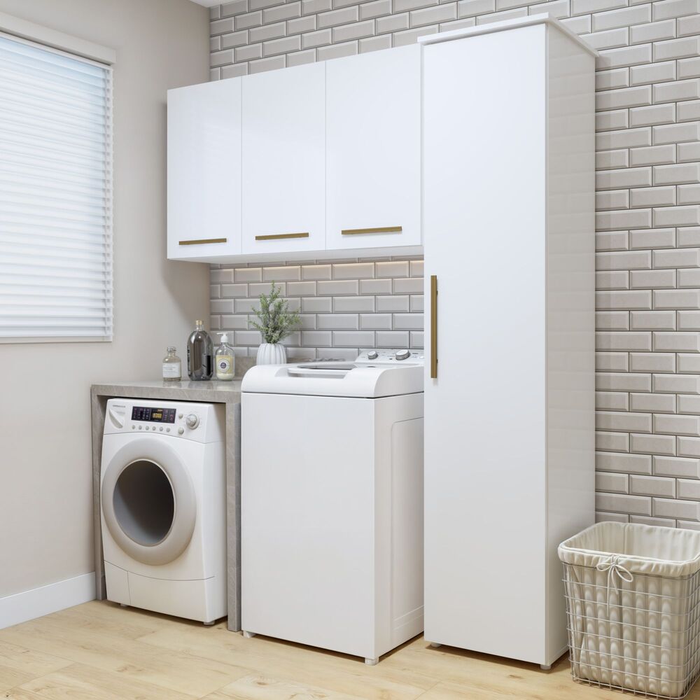 Lavanderia Modulada Jundiaí 1 Armário Multiuso e Armário Aéreo - Kaiki Móveis