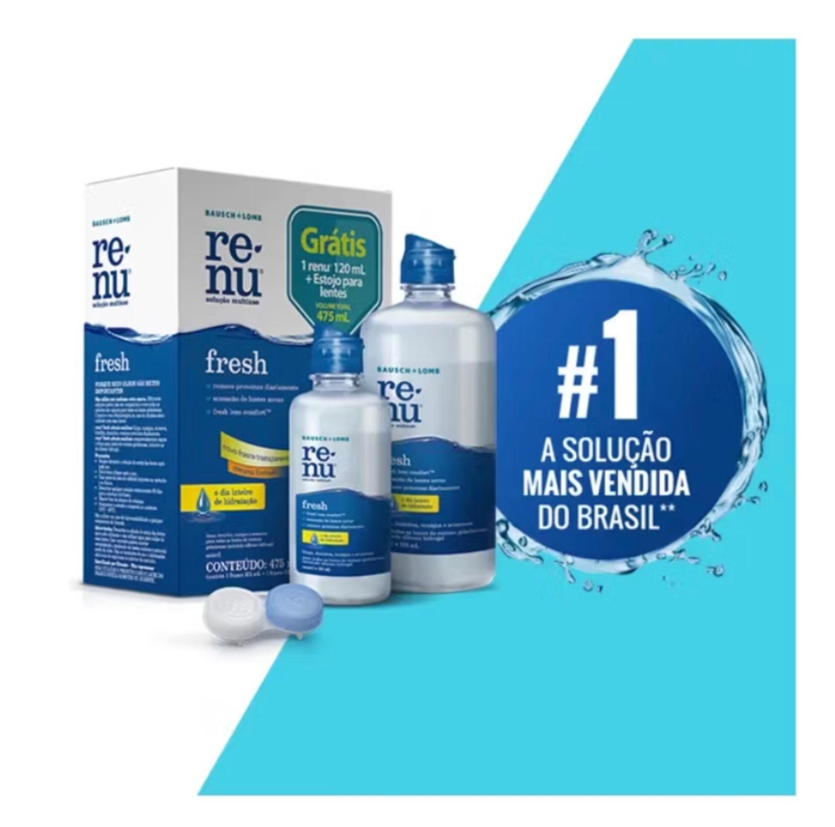 Kit Renu Fresh Solu&ccedil;&atilde;o Multiuso para Lentes 355ml + 120ml + Estojo Para Lentes Bausch Lomb 475ml 