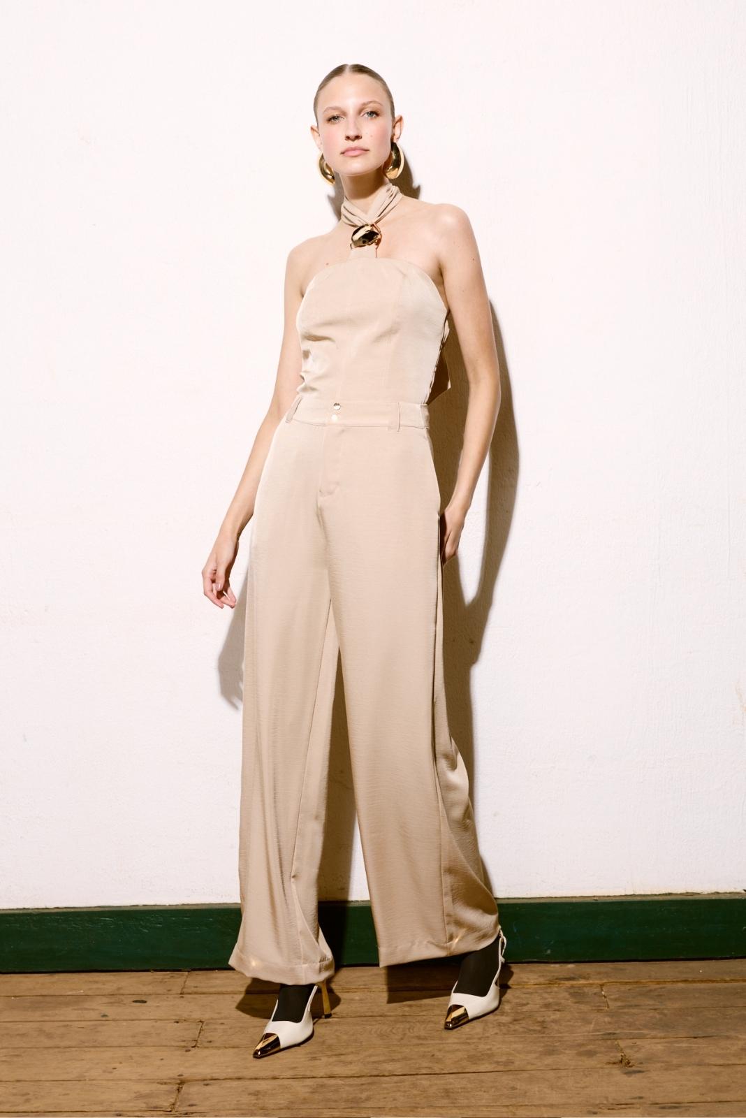 Conjunto de Calça e Blusa Frente Única Bege