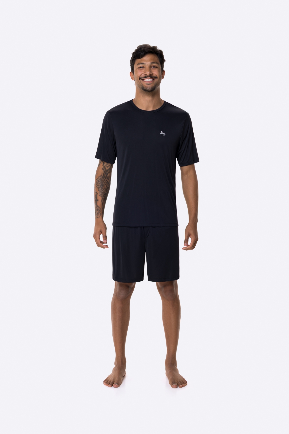 PIJAMA MASCULINO MANGA CURTA E BERMUDA PRETO PLUZ SIZE - BOCEJINHO