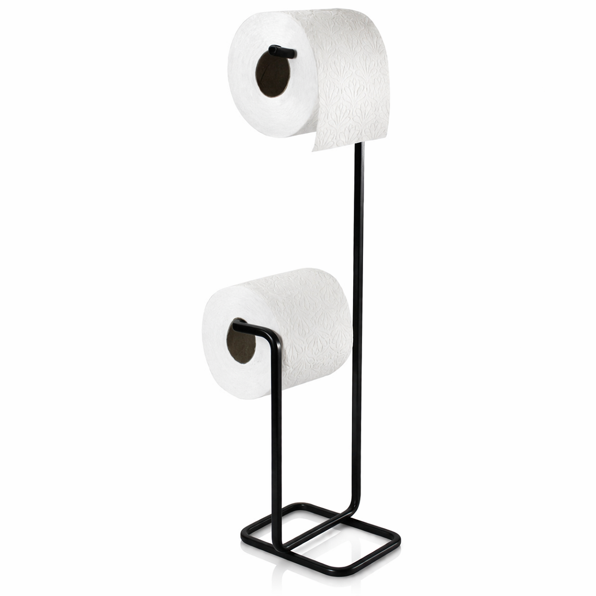Suporte Papel Higiênico Chão Porta Rolos Duplo Preto Fosco Aço Banheiro Luxo Quadrata